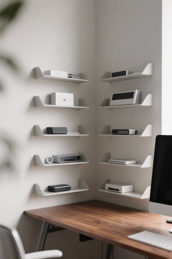 stylish corner desk shelves